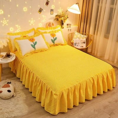 Katoen Geruit Bedrok Verdikt Slijtvast Bedovertrek Kussensloop Driedelige Set Antislip en Stofdicht Sprei Laken 120x200cm bed skirt