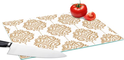 Glazen Snijplank - 39x28 - Vintage - Bloemen - Goud - Design - Snijplanken Glas
