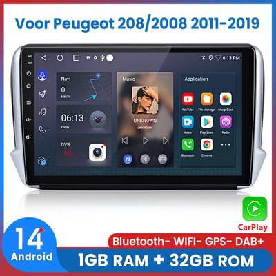 Awesafe Autoradio - Geschikt Voor Peugeot 208/2008 2011 t/m 2019 - Apple Carplay & Android Auto (Draadloos) - Android 14.0 - 1+32GB - Touchscreen - GPS Navigatiesysteem - 2012 2013 2014 2015 2016 2017 2018