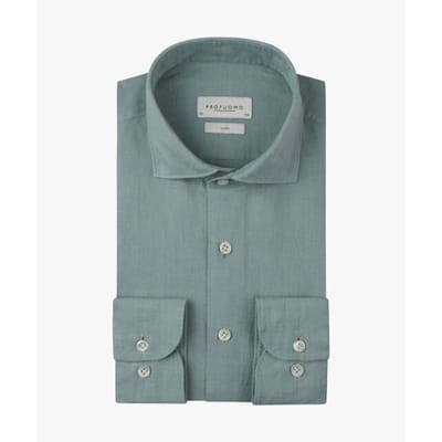 Profuomo Overhemd Linnen Blauw - Maat 38 - Heren - Overhemden Casual
