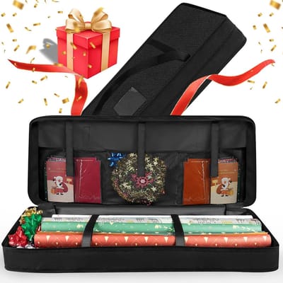 Cadeau inpak organizer met gaasvakjes, 82 x 12 x 34 cm, waterdicht, scheurbestendig, zwart en praktisch voor elke gelegenheid