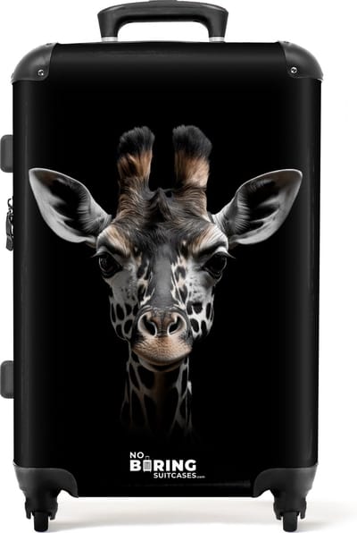 NoBoringSuitcases.com® - Koffer groot - Rolkoffer lichtgewicht - Giraffe close-up met zwarte achtergrond - Reiskoffer met 4 wielen - Grote trolley XL - 20 kg bagage