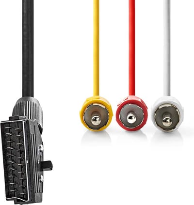 Nedis SCART-Kabel - SCART Male - 3x RCA Male - Vernikkeld - Schakelbaar - 480p - 1.00 m - Rond - PVC - Zwart - Envelop
