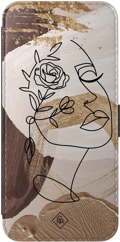 Casimoda® bookcase - Geschikt voor Samsung Galaxy A56 - Hoesje met pasjeshouder - Abstract Gezicht Bruin - Bruin/beige - Kunstleer