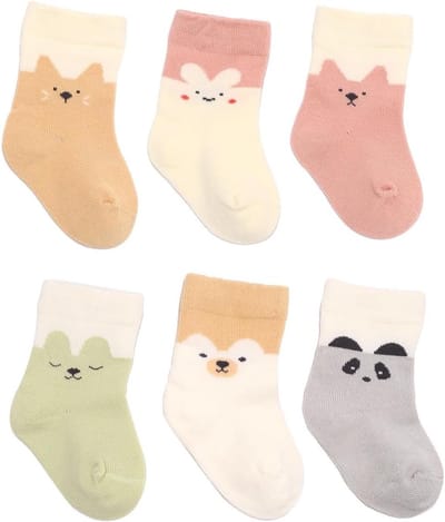 Schattige witte enkelsokken voor babymeisjes met dierenprint, warm voor lente en winter, maat 6-12 maanden