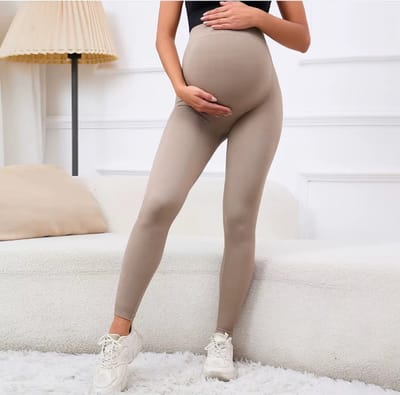 Naadloze zwangerschapslegging / zwangerschapsbroek – Zwangerschapskleding - Donkerbeige / Bruin – Comfort & steun vanaf 2e trimester – Maat S/M (valt klein)