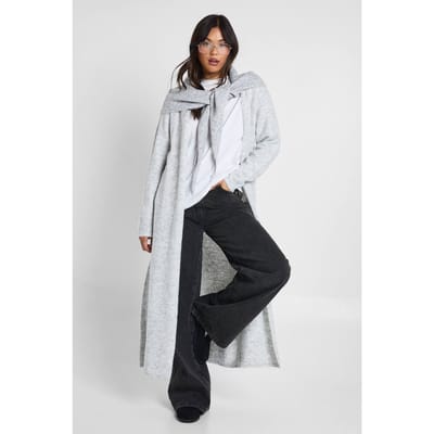 boohoo Dames Superzachte Longline Gebreide Maxi Cardigan | Grey | Maat: Small