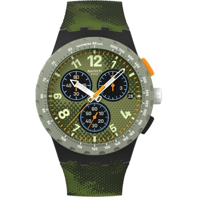NOUVELLE MONTRE CHRONO PLASTIQUE CAMOUFLAGE MIDI SUSB423 Unisexe Adulte Vert [Swatch] vert