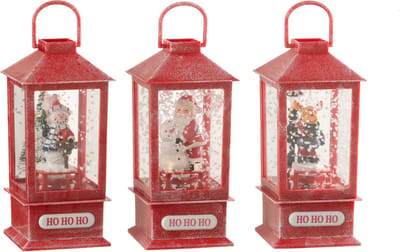 J-Line decoratie Sneeuwbol Lantaarn - polyresin - 3 stuks - LED lichtjes