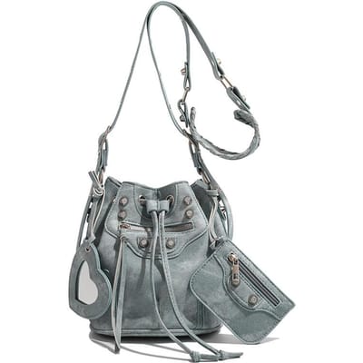 Uittrekbare Dames Tas, Modieuze Bucket Bag, Geniete Motorfiets Tas, Driedelige Set, Brede Schouderband, Schoudertas Crossbody