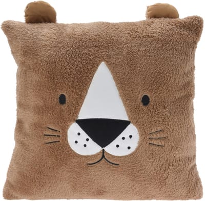 Excellent Houseware Dieren sierkussen - leeuw - kinderkamer - bruin - 43 cm - polyester - cadeau - met oren