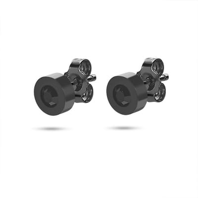 Twice As Nice Oorbellen in zwart edelstaal, rondje met een zwarte kristal van 7 mm