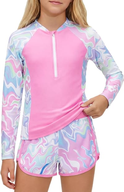 Meisjes 2-delige lange mouw zwemoutfit met UPF 50+ zonbescherming voor kinderen van 8-12 jaar