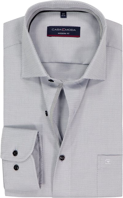 CASA MODA modern fit overhemd - dobby - grijs - Strijkvrij - Boordmaat: 39 (EU maat: M)