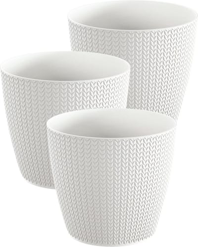 Prosperplast Plantenpot - Set van 3x stuks - Wheaty - parel wit - kunststof - D13 x H11 cm - Stijlvol - buiten/binnen
