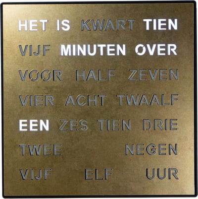 Intertime | Woordklok | Wandklok | Tafelklok | 28x28 | Goud | Nederlands