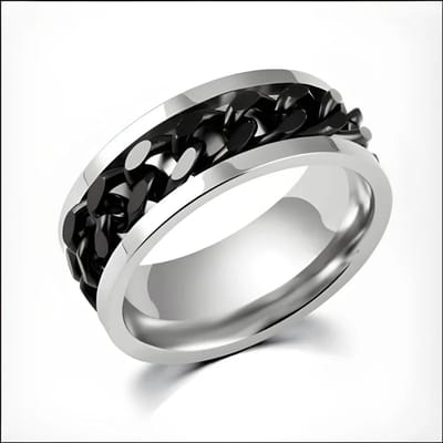 Aramat Jewels | Ringen | Zwarte Ketting Stalen Ring - Maat 16 | | | |8mm | Staal | Volwassenen | Verkleurd niet
