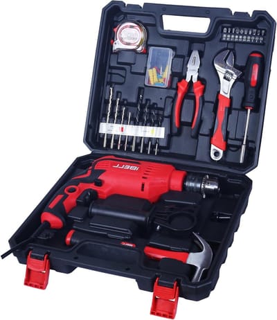 Gereedschapsset Met Boormachine - Tool Kit Boor - Klusjes Thuis Uitvoeren - Koperen Armature - 13mm Boorhouder - Rood