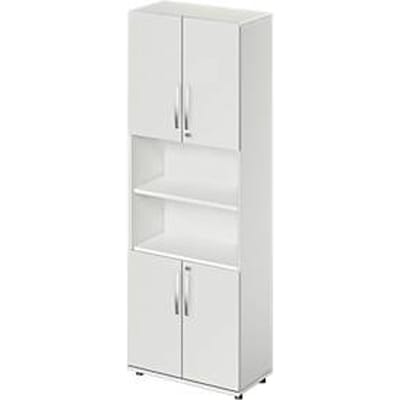 Schäfer Shop  Select Combikast LOGIN, boven- en onderaan 2 ordnerhoogten met deur, Midden archiefrek, B 800 x D 420 x H 2196 mm, lichtgrijs/lichtgrijs