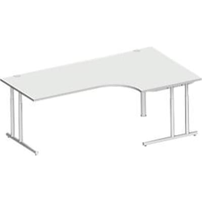 Schäfer Shop Select hoekbureau COMBITEC, 90° hoek rechts, C-poot, B 2000 x D 1200/800 x H 677-817 mm, aluminium lichtgrijs/wit
