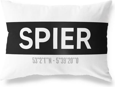Tuinkussen SPIER - DRENTHE met coördinaten - Buitenkussen - Bootkussen - Weerbestendig - Jouw Plaats - Studio216 - Modern - Zwart-Wit - 50x30cm