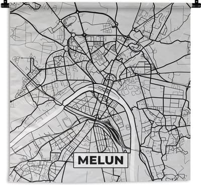 Wandkleed - Wanddoek - Frankrijk – Plattegrond – Kaart – Melun – Stadskaart - 180x180 cm - Wandtapijt