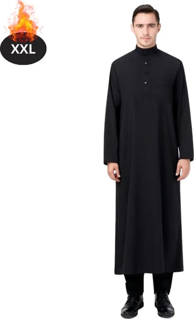 Nivard Islamitische Kleding - Djellaba Heren - Moslim Kleding - Arabisch Mannen Kaftan - Alhamdulillah - Zwart XXL