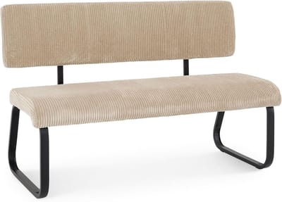 Eetkamerbank Corduroy Beige - Gevoerde Zitbank met Rugleuning en Metaal Frame, 135 cm, Belastbaar tot 250 kg