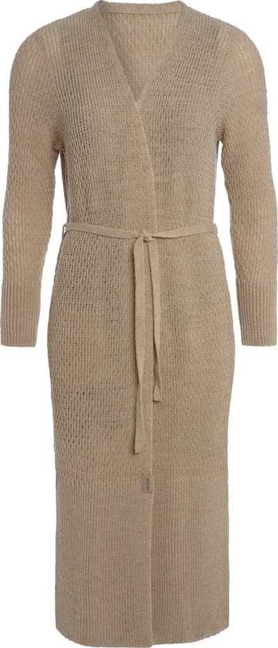 Knit Factory Gina Lang Gebreid Vest - Lang vest reikend tot kuithoogte - Lange cardigan - Bruin damesvest - Linnen - 36/38