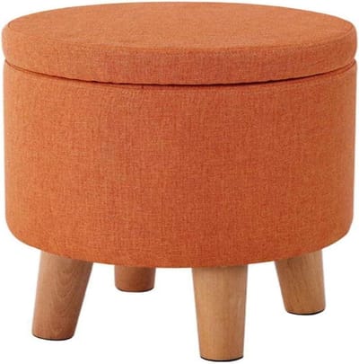 DASHADAO Voetbanken Opslag Ottomanen Accent Kruk Ottomaanse Borst Afneembare Doek Cover Stoel Katoen Linnen Ronde Kleine Bank Moderne Eenvoudige Schoen Veranderende Kruk met Houten Benen (Kleur: B)