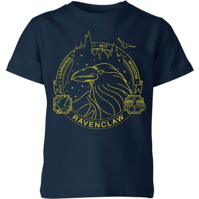 Harry Potter Ravenclaw Raven Badge kinder t-shirt - Navy - 98/104 (3-4 jaar)