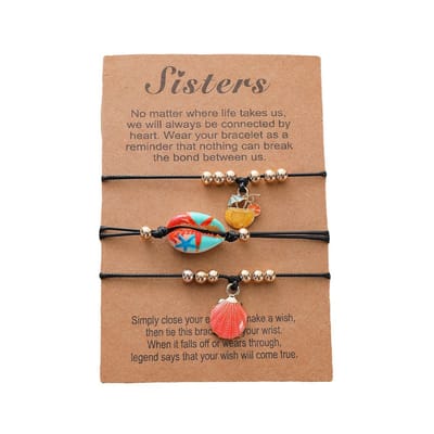 Vriendschapsarmbandjes voor 3 met Cocktail, Schelpje & Octopus - Zon & Strand Oranje - Zwarte Bandjes - BFF Armbandjes op Cadeau kaartje - Pax Amare