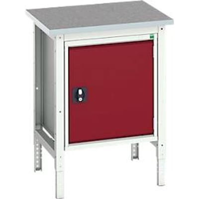 Bott verso box werkbank, linoleumblad, 1 deur, 1 plank, B 700 x D 600 x H 780 - 930 mm, lichtgrijs / paarsrood