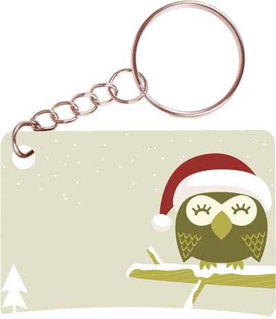 Sleutelhanger 6x4cm - Illustratie Uil Kerst met Sneeuw