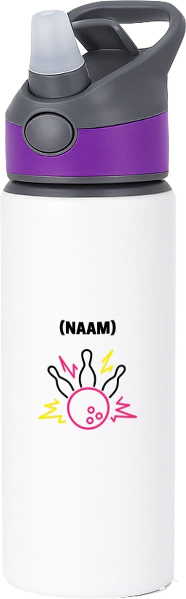 Hacebo® - Bowlen met eigen naam waterfles met rietje paars - Bowlen - Bowler - Sport - water fles - 650ML
