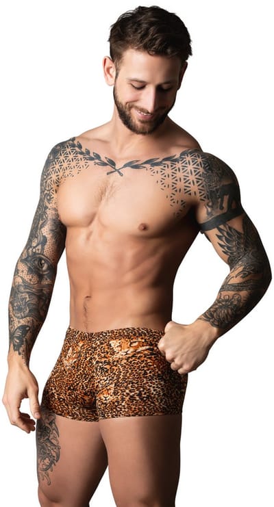 Male Power Sexy Pouch Short met Zwarte penisring - L - Luipaard - Bruin