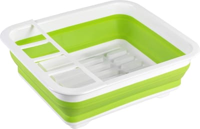 Opvouwbare afdruiprek, afdruiprek voor keuken, afdruiprek met bestekhouder en bordenstandaard, kunststof, 36,5 x 13 x 31 cm