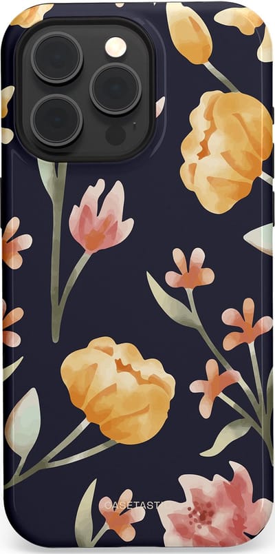 Casetastic Hoesje Geschikt voor Apple iPhone 15 Pro Max Magsafe - Stijlvolle Beschermende Duo-layer Case - Bloemen Nacht
