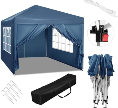Varnox Partytent - Feesttent - Tent - Paviljoen tent - Inklapbare partytent - Pop-up partytent - Tuin tent - Buiten tent - Tuinluifel - Waterdicht - Afsluitbaar - UV Bescherming - Losse zijkanten - Hoogte verstelbaar - 3x3 meter - Blauw