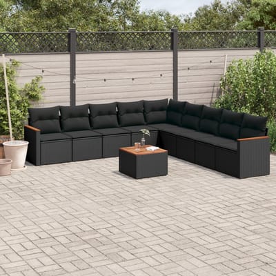 vidaXL - 10-delige - Loungeset - met - kussens - poly - rattan - zwart