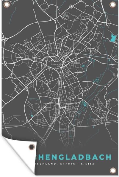 Muurdecoratie Blauw – Duitsland – Plattegrond – Stadskaart – Kaart – Mönchengladbach - 120x180 cm - Tuinposter - Tuindoek
