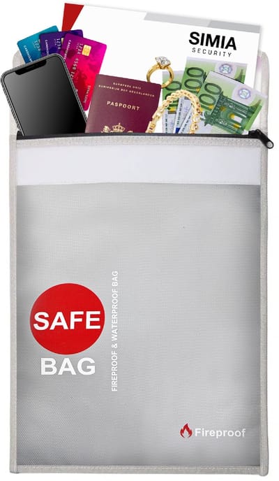 SIMIA SECURITY Brandwerende Zak Groot – Brandvertragende Documentenzak – Hittebestendig 550°C – Waterafstotend – 38 x 28 cm – Geschikt voor A4 – Grijs