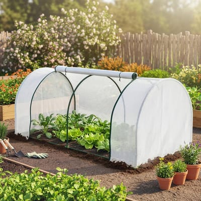 Wishdor - Foliekas - Met Ritssluiting En PE-Afdekking - Voor De Tuin - Stalen Frame - Wit - 200 X 100 X 80 Cm