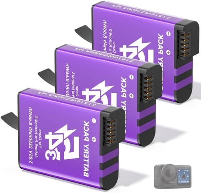 Reserveaccu set - Sportcamera batterij - Lang filmen - Hoge capaciteit - 3 stuks 2250 mAh - Zwart