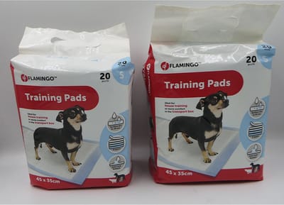 2 x flamingo ppad mini 45 x 35 cm 20 stuks, anti-lekbodem, 5 lagen quick dry 30 sec voor pups-honden.kan ook binnenin een kussen worden gestoken.