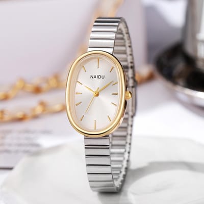 Ovale kleine wijzerplaat dames quartz horloge roestvrij staal bamboe band vrijetijdsgeschenk polshorloge gray