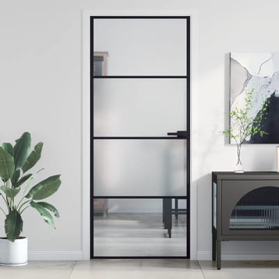 Binnendeur Glas - Moderne Deur - Ruimtes Scheiden - Veiligheidsglas Frame - 83x201.5cm - Zwart Transparant