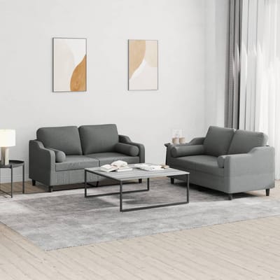 vidaXL - 2-delige - Loungeset - met - kussens - stof - donkergrijs