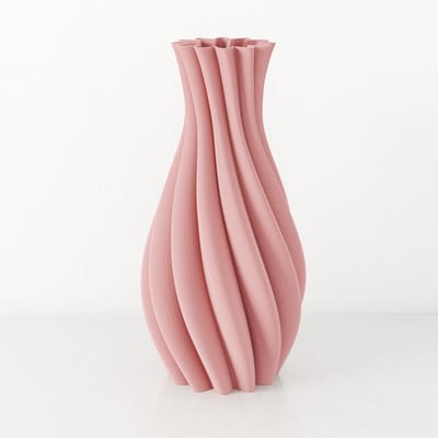 Fleuriek - Tafelvaas Roze - H30 cm - Elegante vaas van gerecycled kunststof met gestreept patroon - Spiraal vaas voor zijden bloemen of droogbloemen