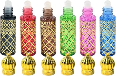 Set van 6 Vintage Rollerflessen 8ML - Lege Glazen Roll-on Flessen met RVS Rollerballen voor Parfum, Massage en Schoonheidsoliën